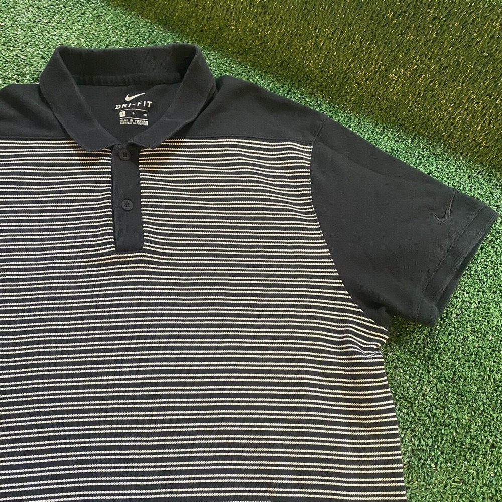 Nike Mens Performance Golf Shirt Black / White Striped Size Small